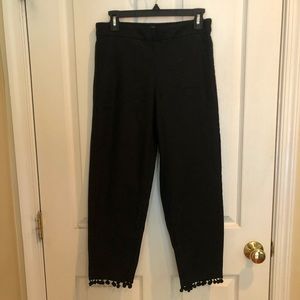 J. Crew Black Pom-Pom Linen Pants